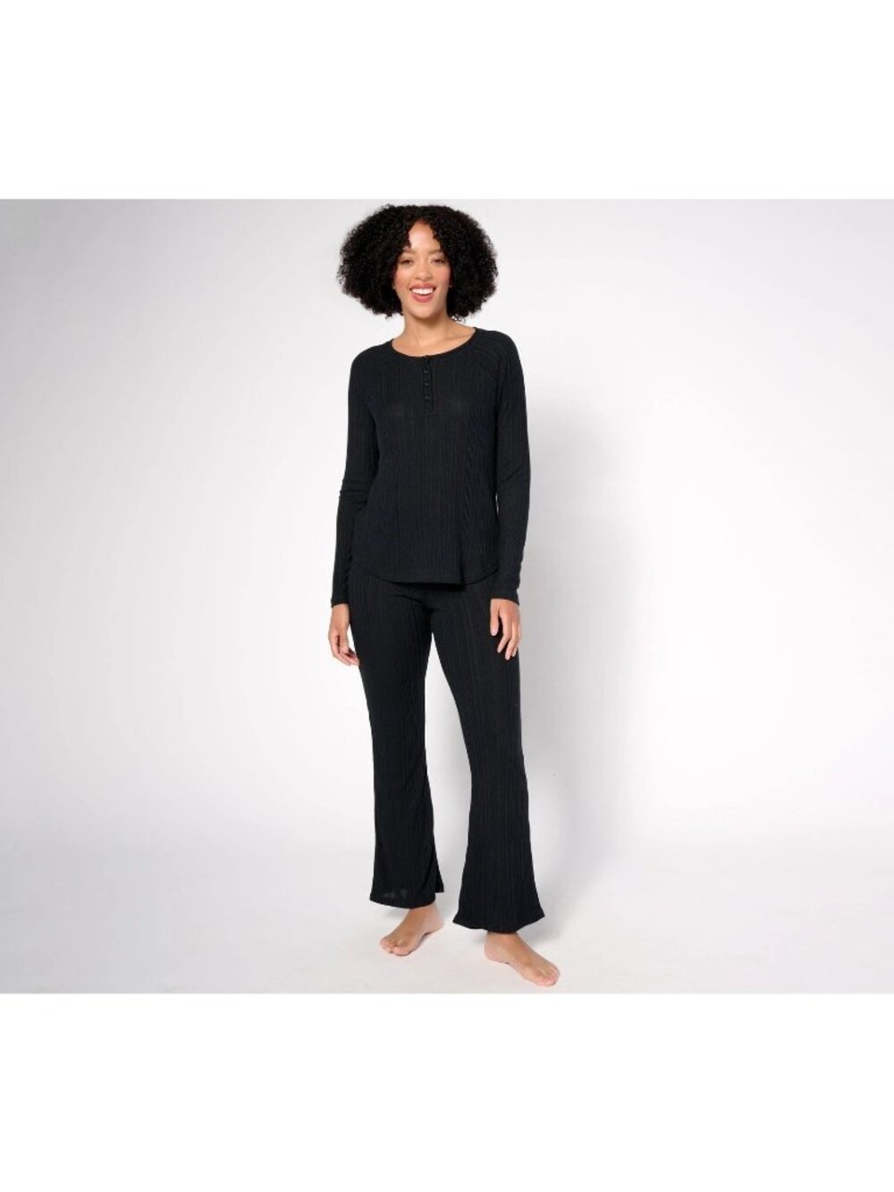 Sunday Brunch Lounge Set Size 2X Varigated Rib Long Sleeve Black Cozy Knit NEW